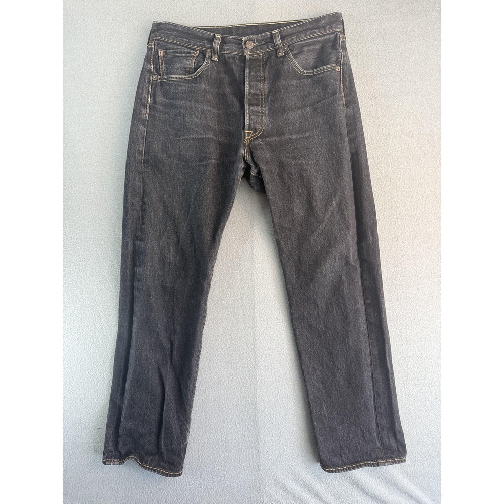 Levi's 501 Jeans Mens 34x32 Dark Wash Black Regular Straight Button Fly Denim